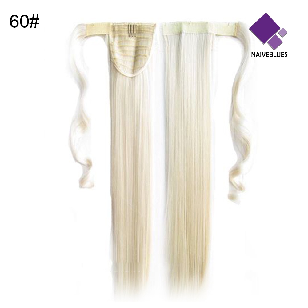 &lt; Naiveblues &gt; Wanita Magic Tape Panjang Lurus Wig Ponytail Rambut Cosplay Sopak