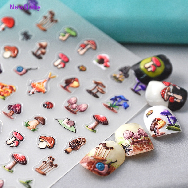 Newbaby 5D Jamur Kuku Decals Jamur Warna-Warni Lem Belakang Nail Art Stiker ID