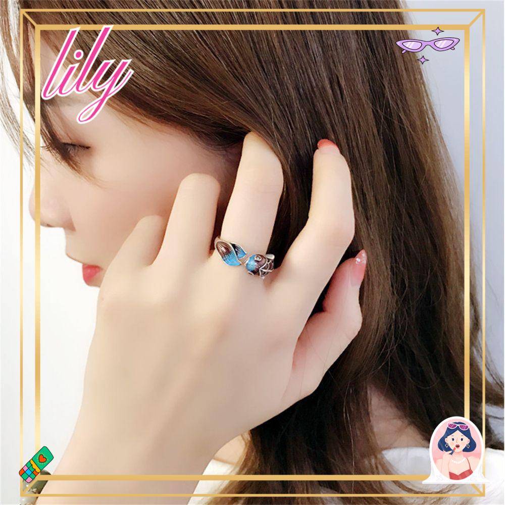 Lily Rings Women Wanita Enamel Warna Silver Cincin Jari Ikan Koi