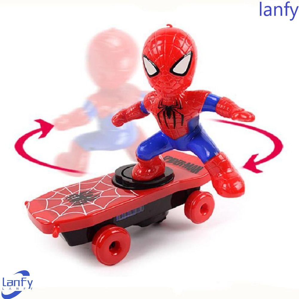 Lanfy Spider-Man Mainan Musik Hadiah Anak Untuk Anak Laki-Laki Acousto-optic Anime Action Figure Spider Man Model Mainan Mobil Mainan Stunt Scooters Flip Otomatis