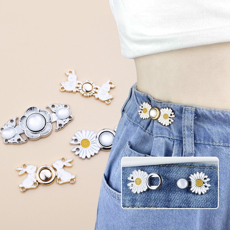 Daisy Pinggang Leher Kancing Jeans Pinggang Sempit Tak Terlihat Celana Menyesuaikan Gesper Gesper Aksesoris Fashion