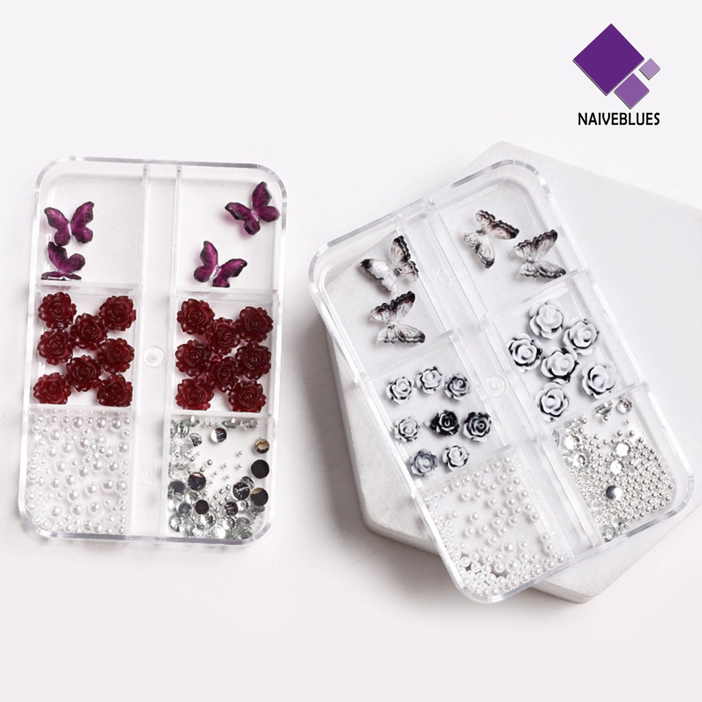 [naiveblues] 1kotak Pesona Nail Art Berkilauan Retro Mudah Tempel Mempesona Visual DIY Resin