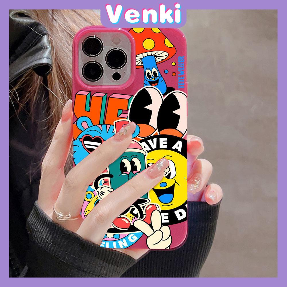 Venki - For Apple Phone Case Black Pink Glossy TPU Soft Shell Shockproof Protection Camera Cute Graffiti Compatible with iPhone14 13 Pro max 12 Pro Max 11 xr xs max 7Plus 8Plus