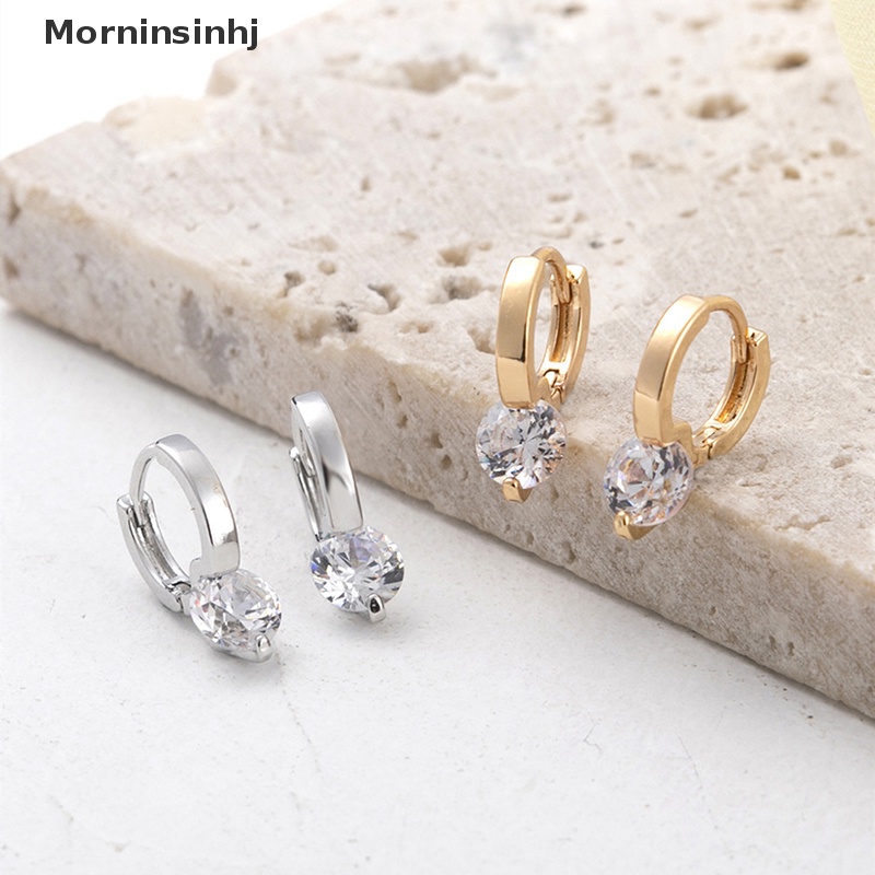 Mornin 1pasang Anting Zirkon Gaya Korea Fashion Sederhana Berlian Stud Kecil Telinga Hoop Earrings Perhiasan Wanita Hadiah id