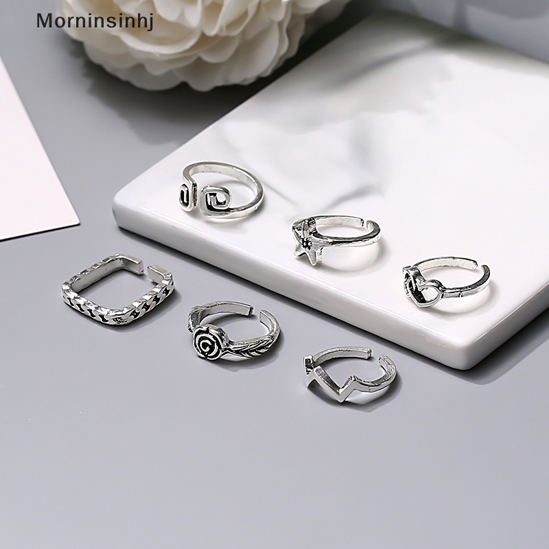 Mornin 6Pcs /Set Cincin Kaki Terbuka Adjustable Toe Rings Motif Gelombang Alloy Ring Adjustable Rings Set Untuk Wanita Perhiasan Kaki Pantai id