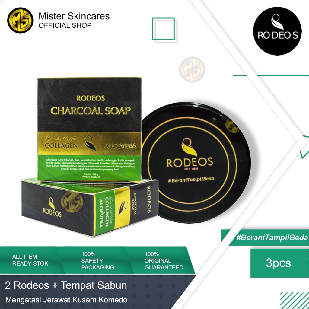 Rodeos Charcoal Shop + Case - Paket isi 2pcs Sabun Pembersih Wajah Pria Original