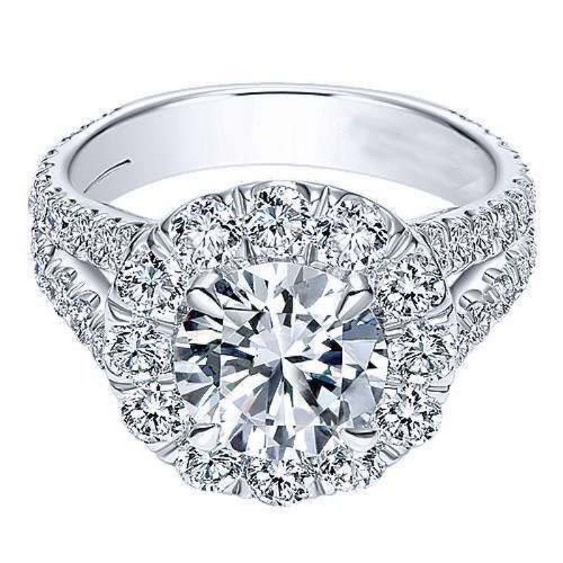 Goldkingdom Aksesoris Perhiasan Fashion Ready Stock Cincin Zirkon Bulat Super Berkilau Baru Pertunangan Sterling Silver Dengan Cincin Berlian