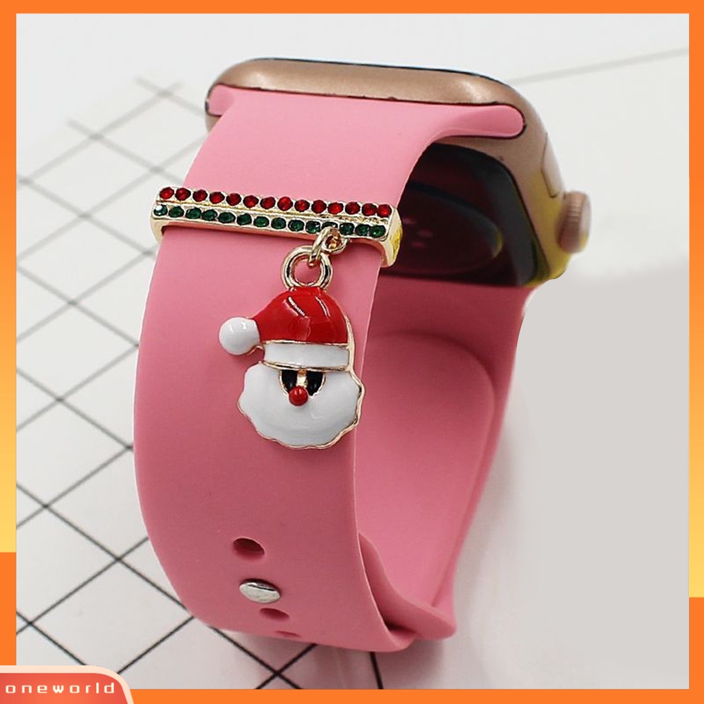 [EONE] Watch Band Dekorasi Cincin Meriah Enamel Warna-Warni Geometris Halus Hias Hadiah Pohon Natal Santa Claus Gelang Silikon Pesona Perhiasan Kuku Untuk Apple Watch Band