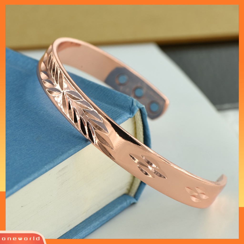 [ONE] Opening Bangle Adjustable Electroplating Lebar Elegan Dipoles Hadiah Rose Golden Color Pria Wanita Motif Daun Cuff Gelang Untuk Harian