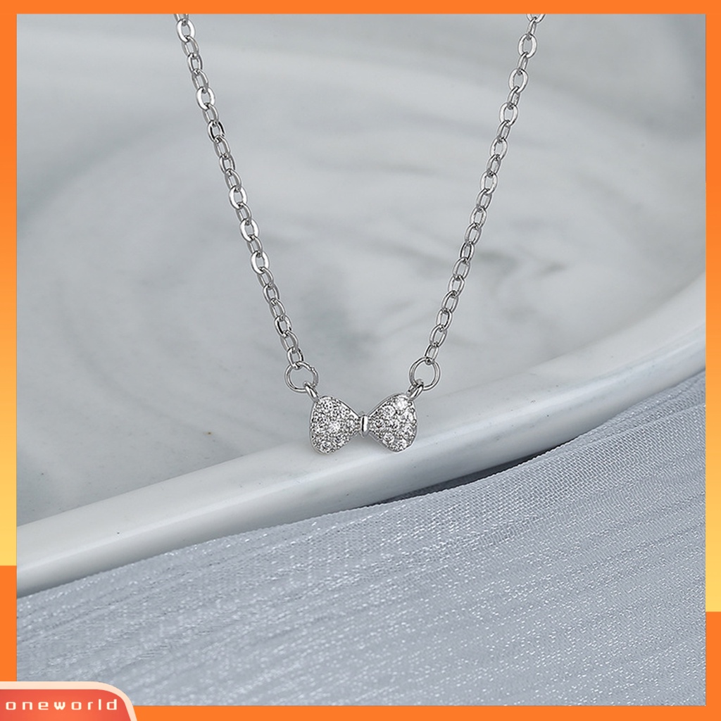 [EONE] Liontin Kalung Busur Gaya Perancis Wanita Bersinar Berlian Imitasi Kalung Untuk Pesta Pernikahan Pertunangan Perjamuan