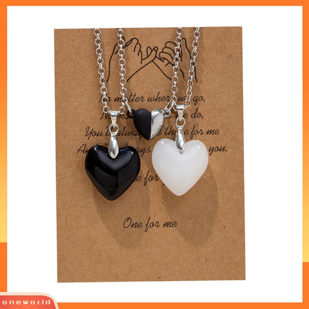 [EONE] 1pasang Kalung Couple ic Two-tone Slim Link Rantai Hypoallergenic Cinta Hati Batu Alam Liontin Kalung Perlengkapan Hari Valentine