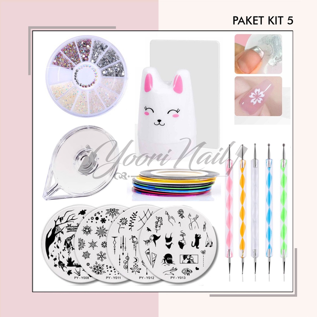 Nail art kit package 5 perlengkapan nailart paket stamp kuku paket nail art lengkap hiasan