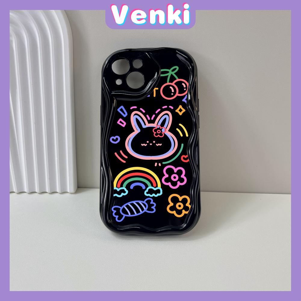 VENKI - For iPhone 11 iPhone Case 3D Curved Edge Wave TPU Airbag Shockproof Camera Cover Glossy Black Cute Pattern Compatible with iPhone 14 13 Pro max 12 Pro Max xr xs max 7 8Plus