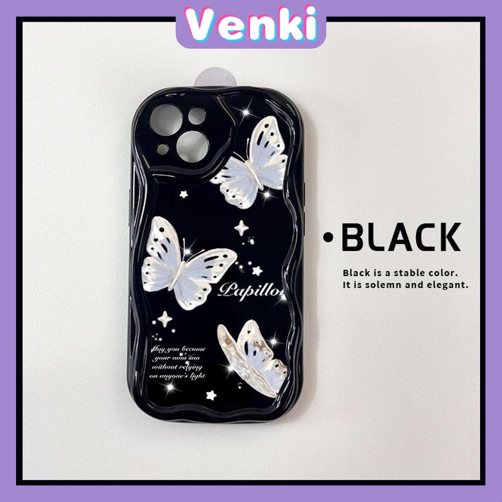 VENKI - For iPhone 11 iPhone Case 3D Curved Edge Wave Glossy Black TPU Airbag Shockproof Camera Cover Butterfly Compatible with iPhone 14 13 Pro max 12 Pro Max xr xs max 7 8Plus