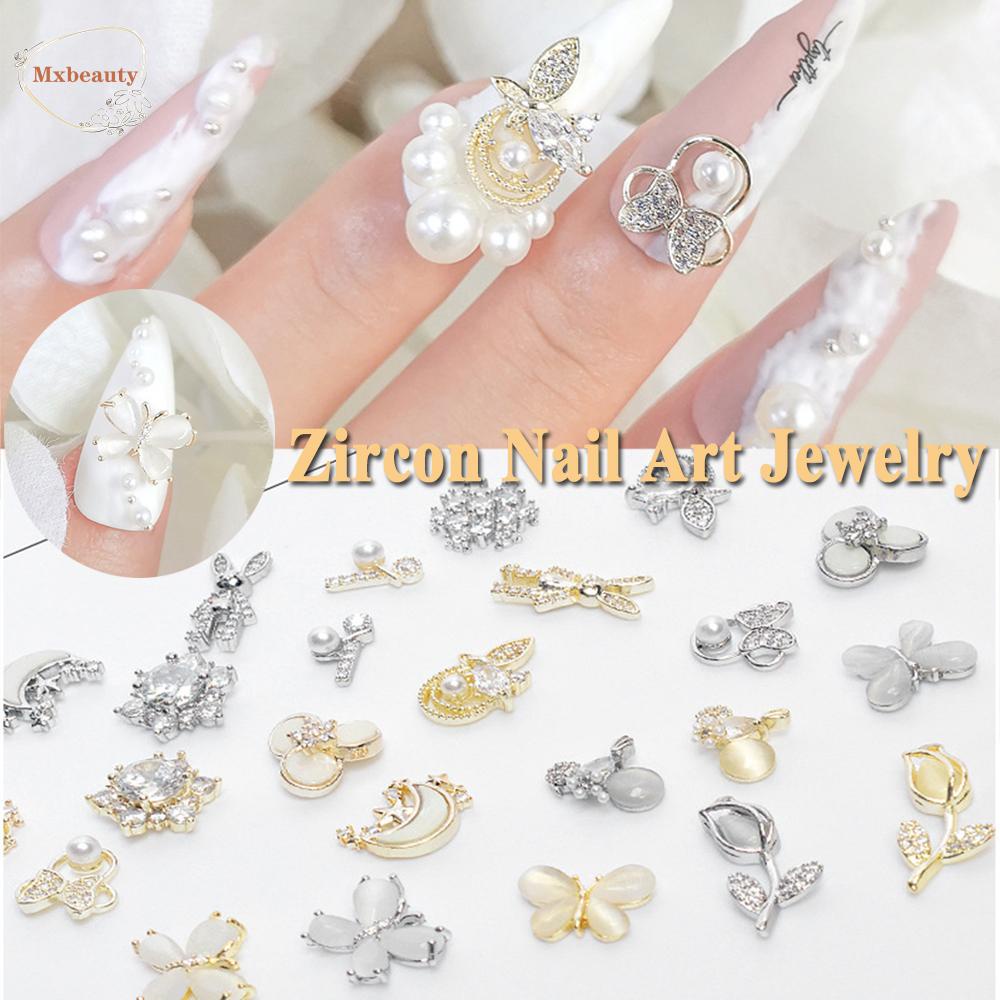 Mxbeauty 3D Kuku Zirkon Mewah Paduan Kupu-Kupu Bulan Manicure Kelinci Kuku Perhiasan