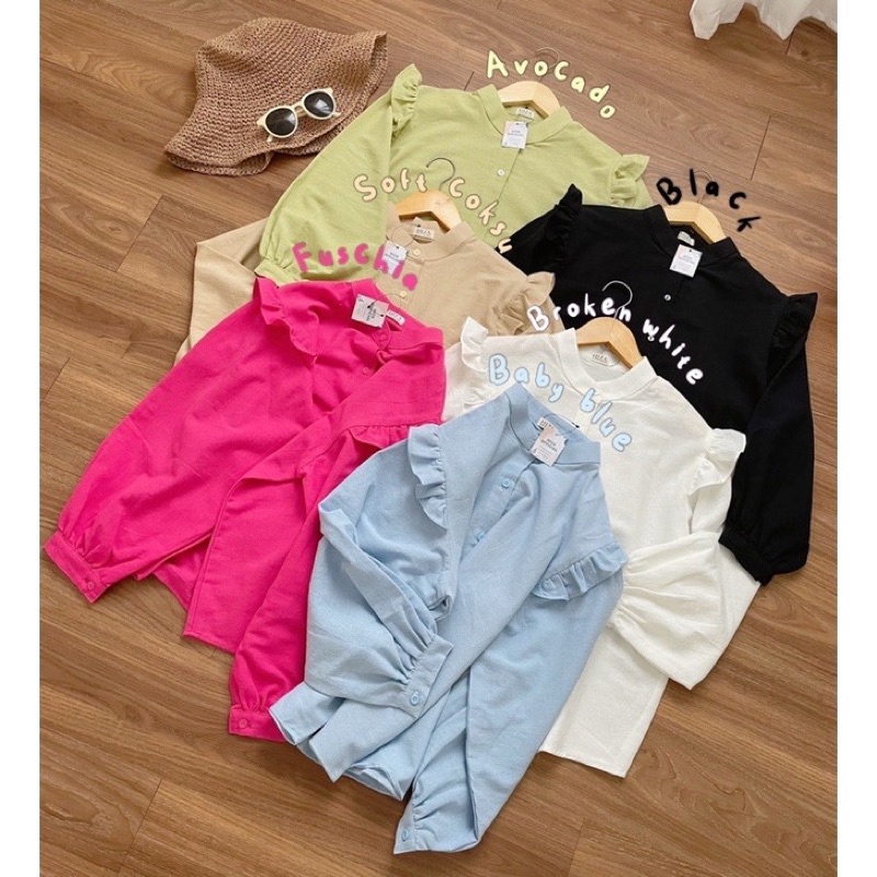 BEFAST - ZFS OOTD WANITA BLOUSE CAHYA / YURIM LINEN RUFFLE BLOUSE / Pakaian Casual Wanita / Atasan Lengan Panjang Wanita / Blouse Polos Formal / Outfit Daily Wanita Kerja / Fashion Formal Wanita