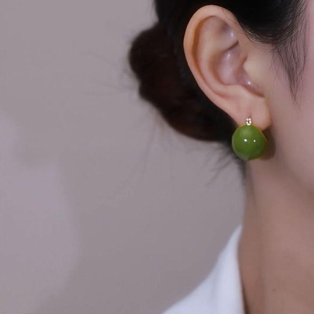 Mxbeauty Anting Wanita Minoritas Geometris Desain Fashion Manik Bulat Tembaga Temperamen Enamel Telinga Gesper