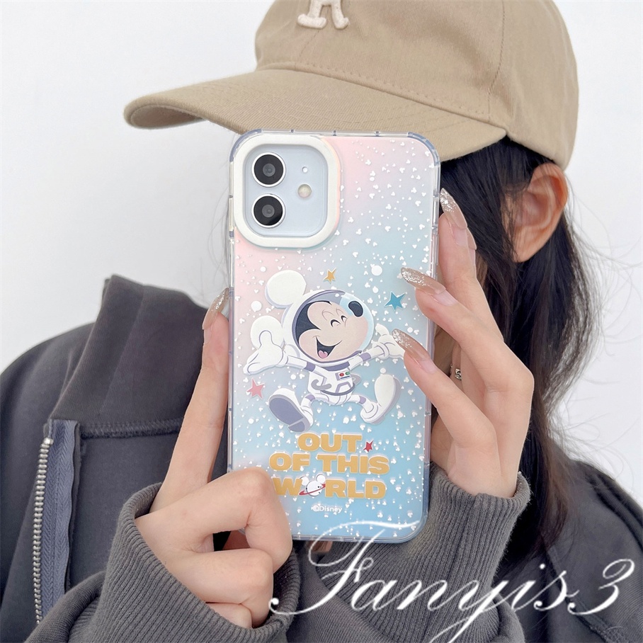 Compatible For IPhone 14 13 12 11 Pro Max X XR Xs Max 8 7 Plus SE 2020 Kompatibel Untuk Cute Mouse Astronot IMD Laser Gradient Phone Case TPU Lembut Shockproof Cover Pelindung