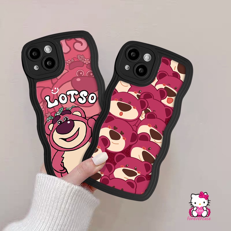 Kartun Strawberry Bear Manyo Case Untuk Realme C53 C55 C12 C35 C33 C25 C30 C15 C25Y C20 C11 C25s C21Y C20A C17 C3 10 8i 7 9 Pro+ 5 8Pro 6i 9i 85s 7i 5i Lembut Tpu Tepi Bergelombang Sarung