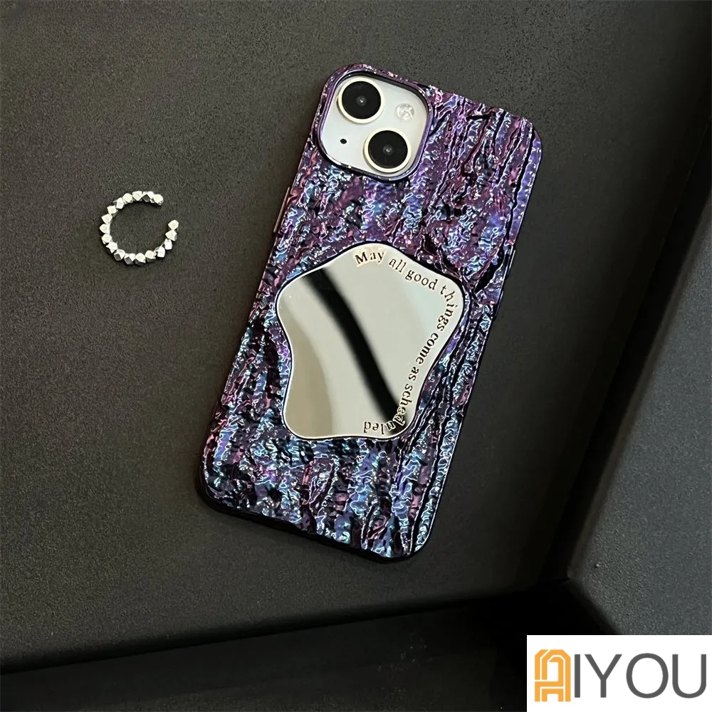 IPHONE Fashion Cermin 3D Pola Batu Casing Ponsel Untuk Iphone 14 13 12 11 Pro Max 14Pro Lembut Shockproof Back Cover