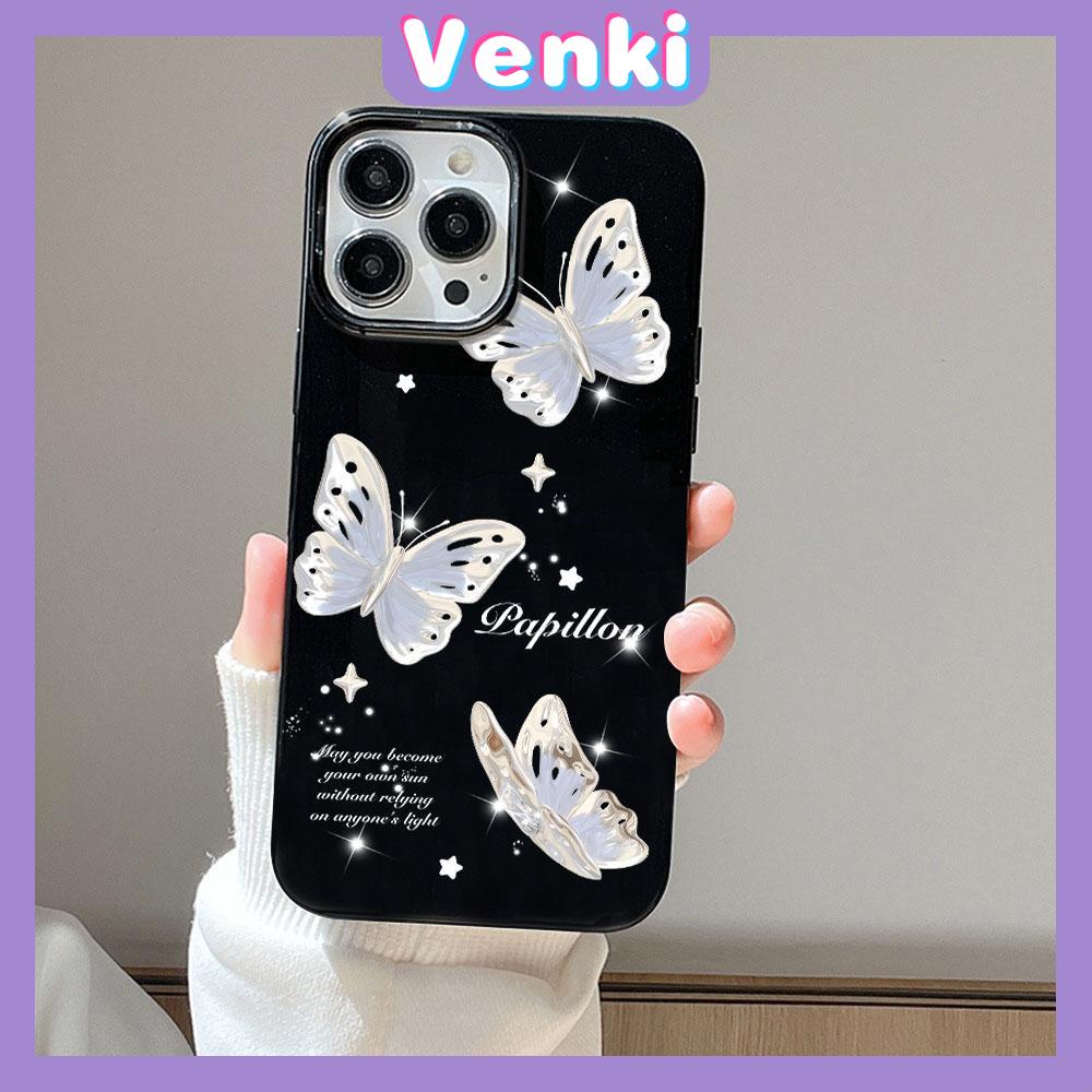 VENKI - For iPhone 11 iPhone Case Black Glossy TPU Soft Case Shockproof Protection Camera White Butterfly Compatible with iPhone 14 13 Pro max 12 Pro Max xr xs max 7Plus 8Plus