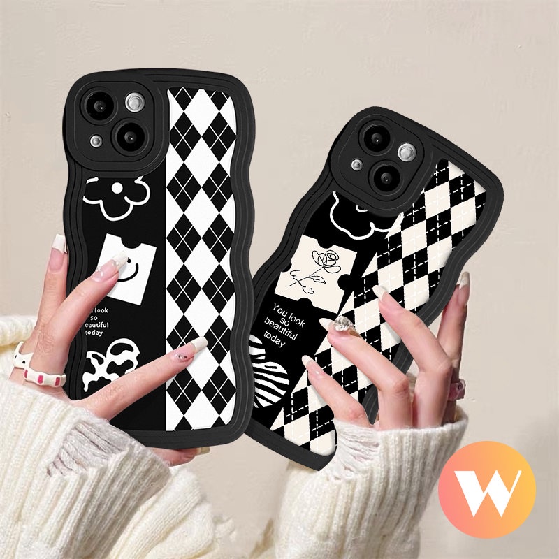 Case Galeri Seni Romantis Untuk Redmi 12C 10C 9A 9T 10 9 9C A1+A1 10A Note 11 9 10 10s 8 11 Pro 11s 9s POCO X3 NFC Pro M3 Mi 11T Pro Checkerboard Flower Smile Wavy Edge Soft Sarung