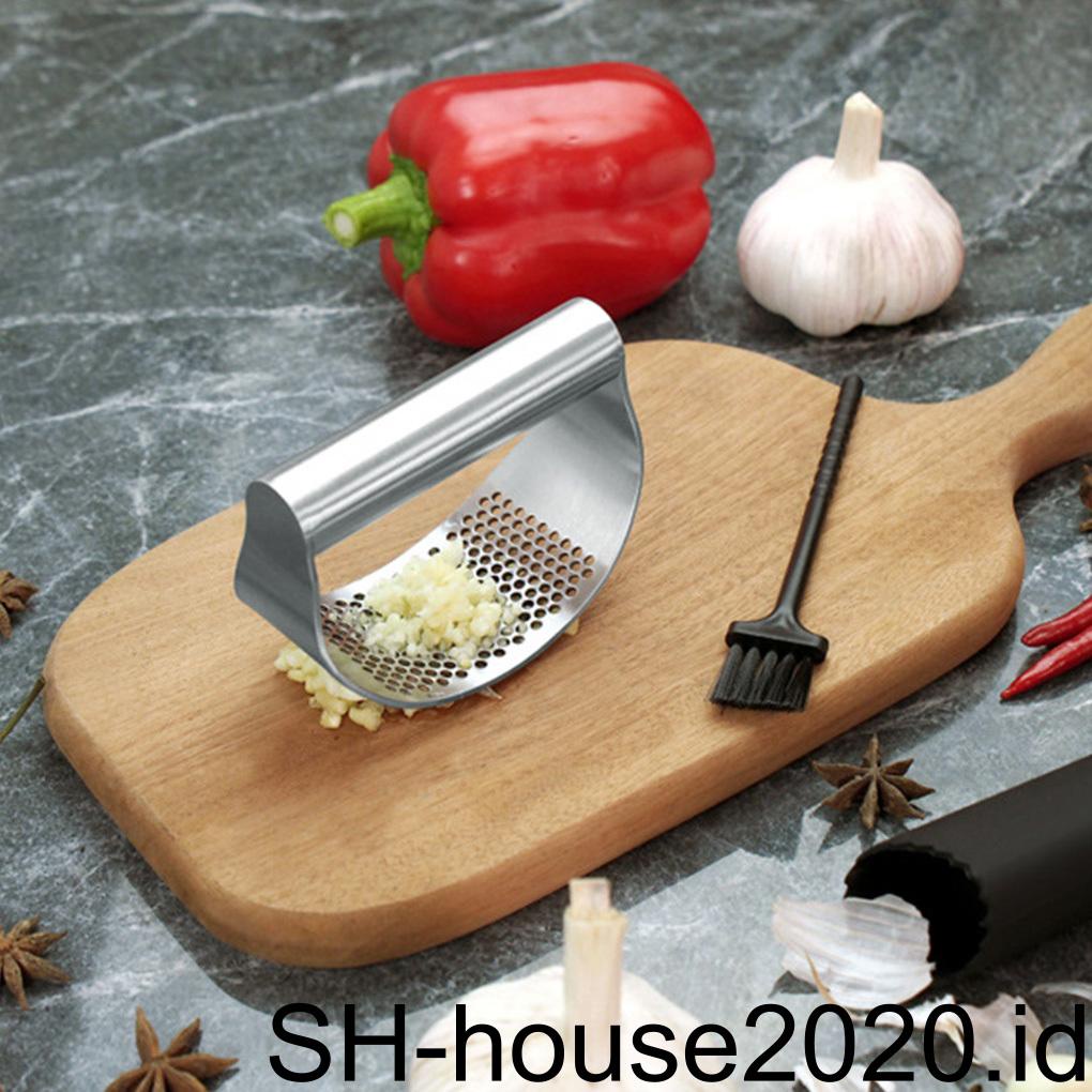 Stainless Manual Garlic Press Crusher Squeezer Curved Masher Multifungsi