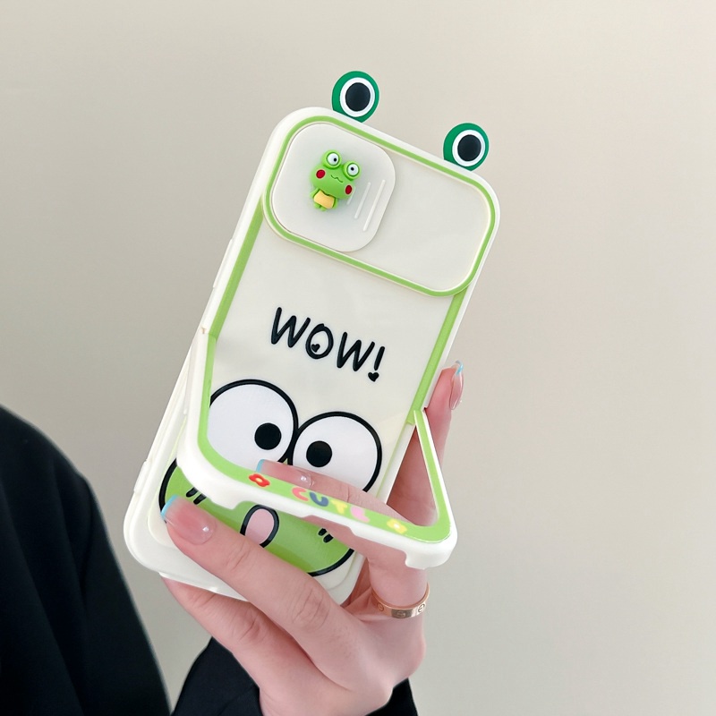 Push Window &amp; Holder Lovely Frog Doll Soft Silicon Case HP iP iPhone 14 + Plus 12 13 Pro Max 11 Matte FTD Casing Apple