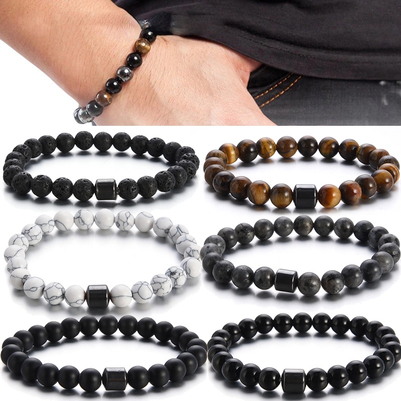 Retro Batu Hitam Tiger Eyes Gelang Manik-Manik/Fashion Single Layer Beads Lucky Hand String Bracelets Untuk Wanita Pria Perhiasan