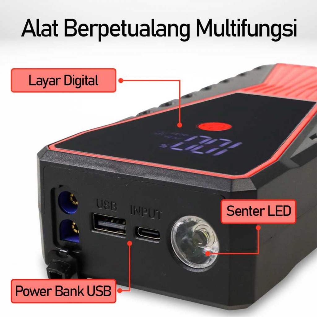 Jumper Aki Jump Starter Mobil Mogok Power Bank Senter USB 12V 6000mAh JX57Pro