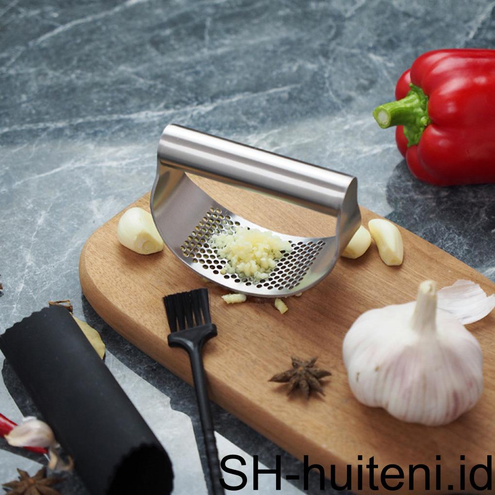 Stainless Manual Garlic Press Crusher Squeezer Curved Masher Multi-Fungsi Gadget Dapur