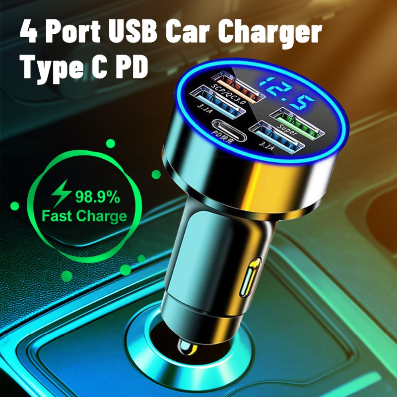 5-port Car LED Digital Display Charger Universal 150W Pengisian Cepat Adaptor Kendaraan Konverter Universal Tampilan Tembus Mewah Charger Aksesoris Interior Mobil