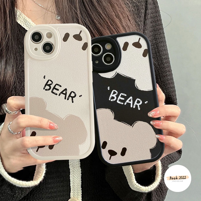 IPHONE Casing Ponsel Pasangan Kompatibel Untuk Iphone7 8 6 6s Plus 11xr 12 14 13 11 Pro MAX 7Plus 8Plus 14 Plus X XS MAX SE 2020 Simple Kartun Beruang Lucu Lembut Silicon Back Cover