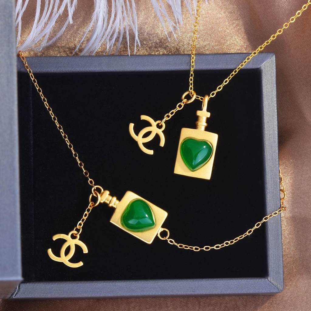 Goldkingdom Aksesoris Perhiasan Fashion Ready Stock Wangi Kecil Antik Emas Tulang Selangka Kalung Huruf C Parfum Gelang