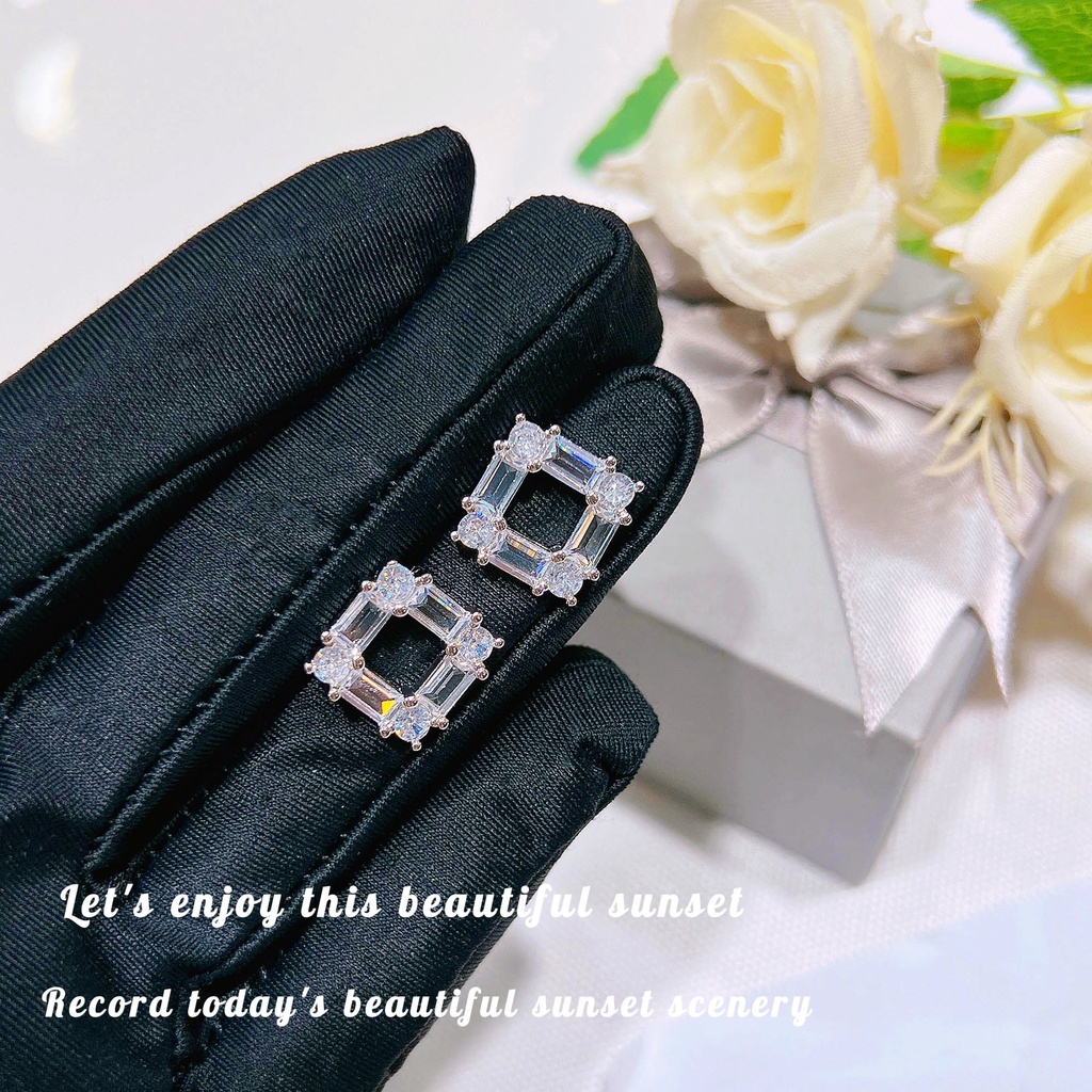 Goldkingdom Aksesoris Perhiasan Fashion Ready Stock Anting Batu Permata Geometris Persegi, Anting Stud, Gelang Anting Rumbai Panjang