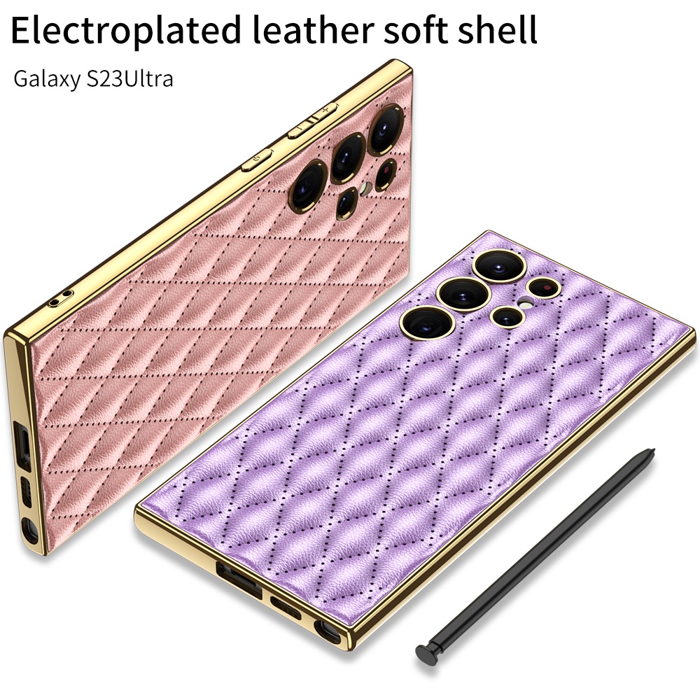 Case For Samsung S23 Ultra S23+ Plus S23 Weave Texture Electroplating PU Protective Phone