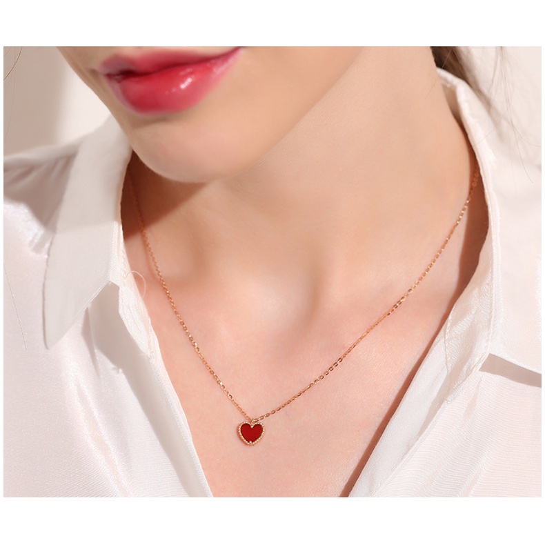 Goldkingdom Aksesoris Perhiasan Fashion Ready Stock Jepang Dan Korea Merah Hati Klavikula Kalung Liontin Perempuan