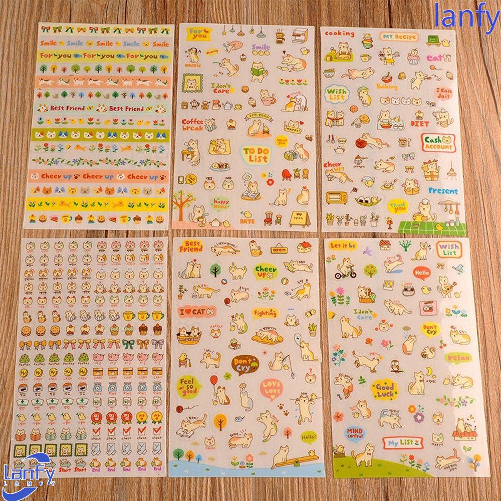 Lanfy Stiker Kertas Kucing 6lembar/set Stiker Cover Diary Sticker Dekorasi Transparan Kartun Lucu Cantik Motif Kucing Kecil Dekorasi Foto Dinding