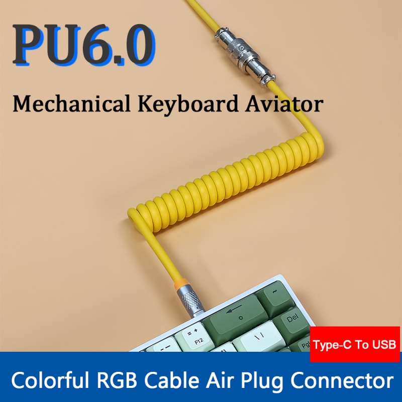 Kabel Lilit Keyboard Mekanik Kawat Tipe C Kabel USB Custom Gaming Coiled Aviator Komputer Aviation Connector Kabel Cas