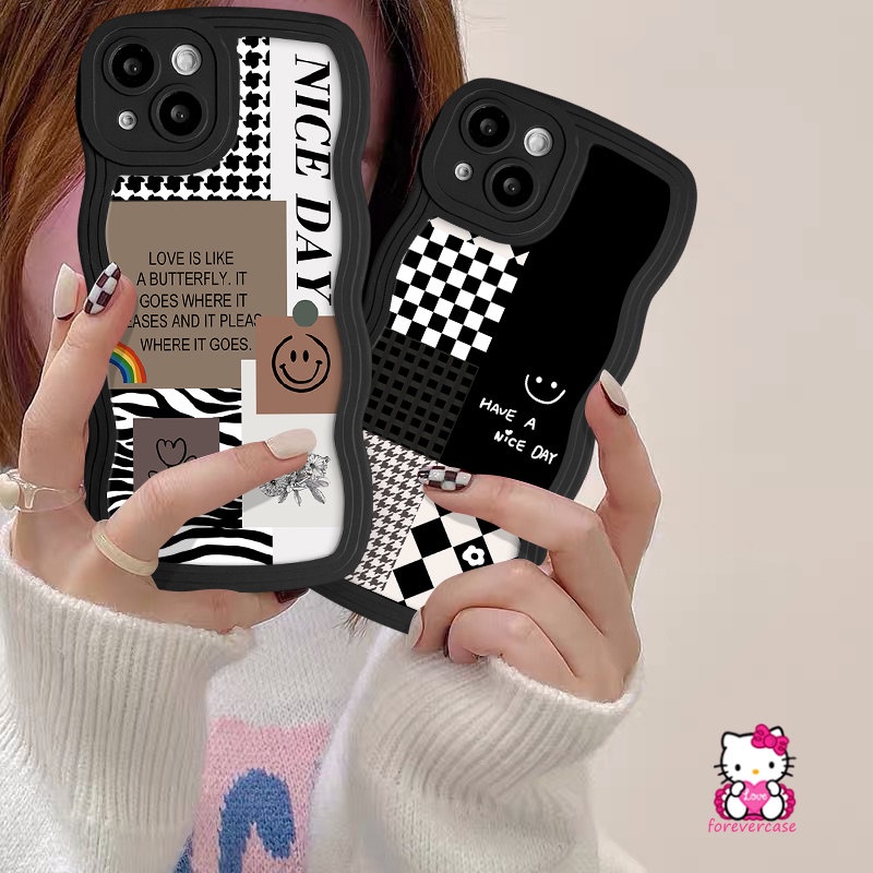 Untuk Redmi A1 9C 9 9T 10C A1+12C 9A 10 10A Note 11 11s 10 Pro 9s 8 10s 9poco X3 NFC Pro M3 Mi 11T Pro Lembut Bergelombang Tepi Diamond Smiley Houndstooth Pola Kisi Splicing Case