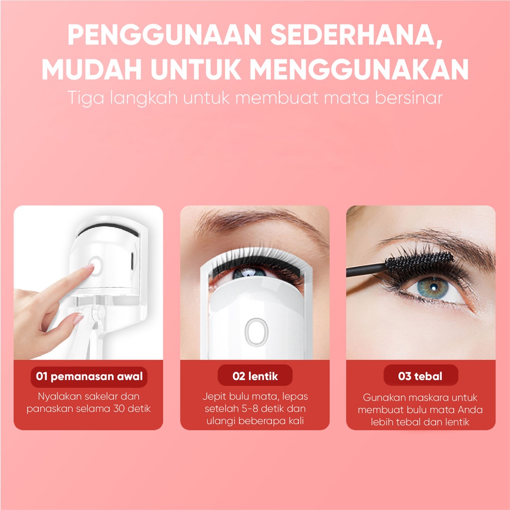 Penjepit Bulu Mata Isi ulang USB Lama Bulu Mata Keriting Thermal Eyelash Curler Putih Merah muda Eyelash Portable