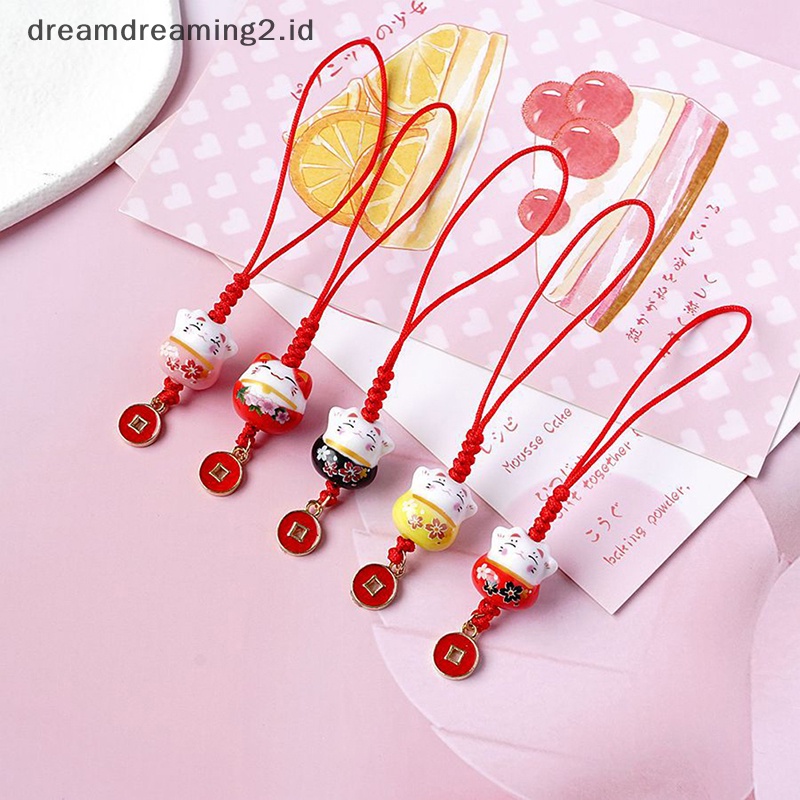 (drea) Kartun Jepang Kucing Beruntung Gantungan Kunci Pernak Pernik Telepon Ch Mobil Liontin Gantungan Kunci//