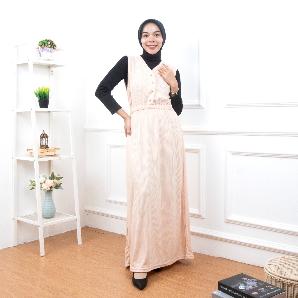 ZASKIYA - DRESS CELLA OVERALL /Terusan Panjang Wanita / Dress Tanpa Lengan Muslimah