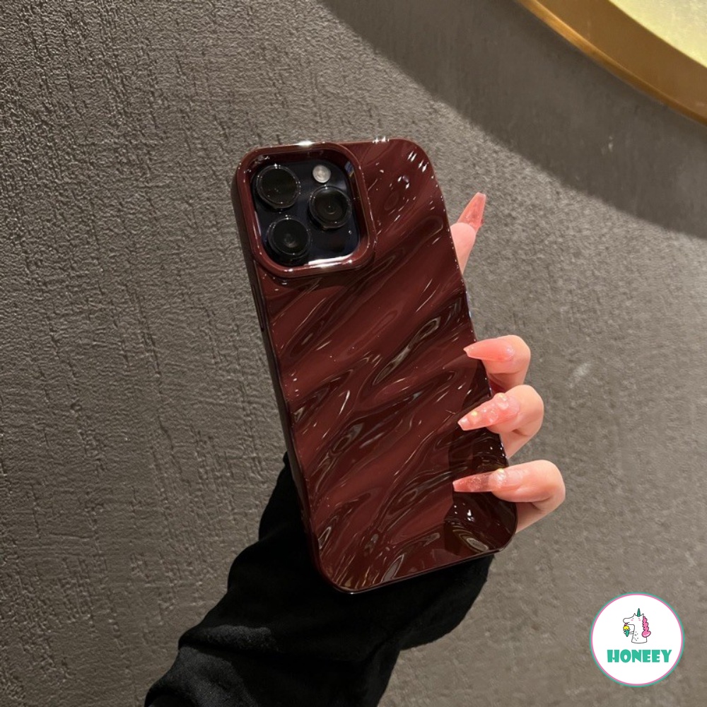 IPHONE Casing Ponsel Pleat Gelombang Warna Coklat Dan Hijau Dan Merah Anggur Mewah Untuk Iphone14 11 13 12 Pro Max X XR Xsmax6 /7 /8 Plus SE Perlindungan Penutup Belakang