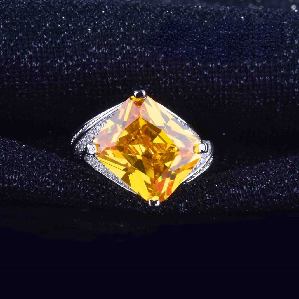 Goldkingdom Aksesoris Perhiasan Fashion Ready Stock Ascher Cincin Berlian Kuning Kreatif Berbentuk Berlian Cincin Wanita