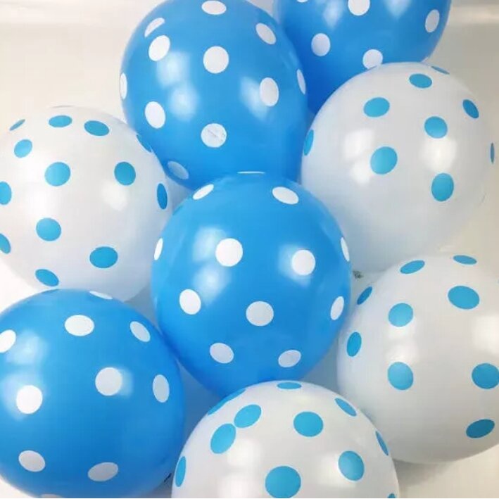 10Pcs Balon Latex Polkadot Biru Putih / Balon Polkadot / Balon Ulang Tahun / Balon Kombinasi