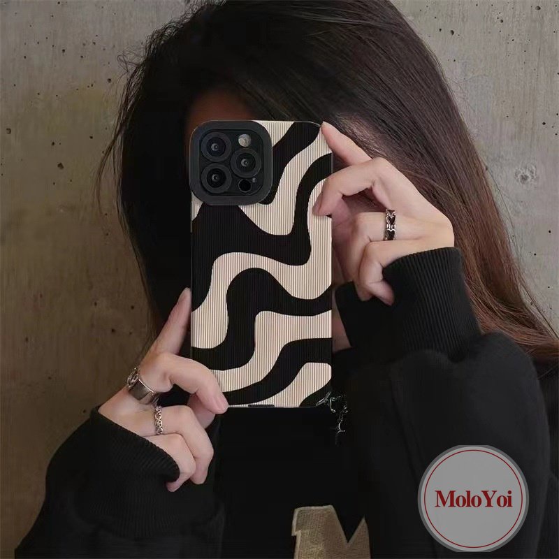 IPHONE Stiker Tekstur Pola Garis Zebra Gaya Eropa Dan Amerika Case Kompatibel Untuk Iphone7 8 Plus11 14 13 12 Pro MAX XR X XS MAX 7Plus Kulit Mewah Lembut Ponsel Cover