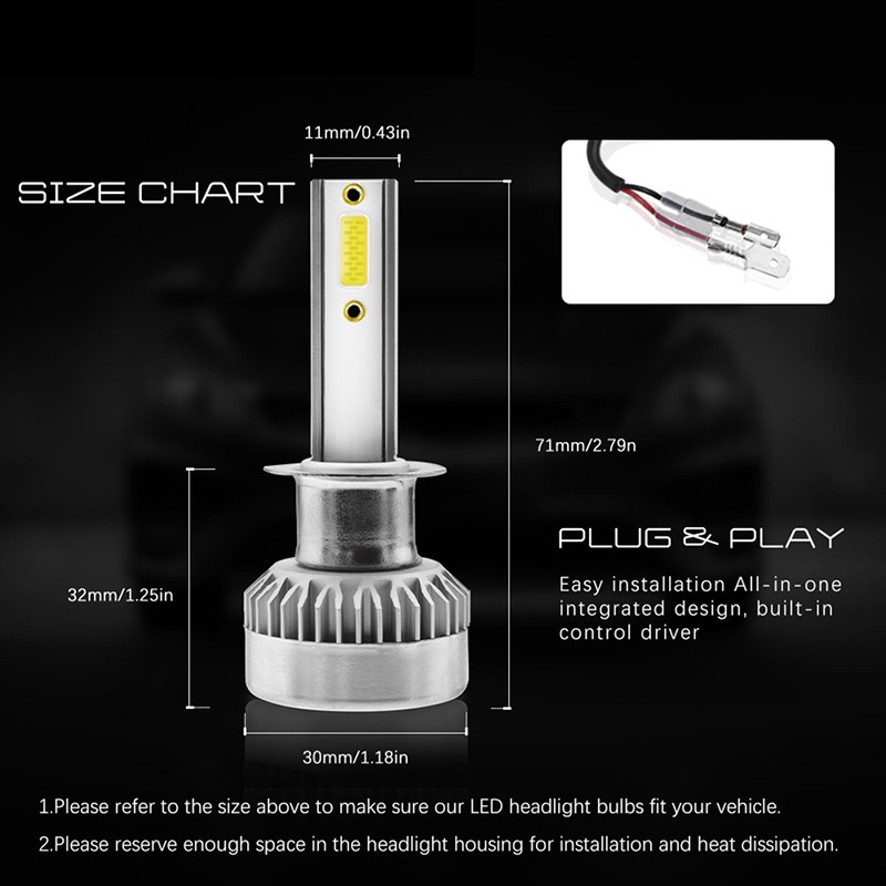 Gentlehappy 1pasang TXVSO8 H7 COB LED Headlight Bulbs 110W 20000LM High Low Beam Cahaya Putih  Id