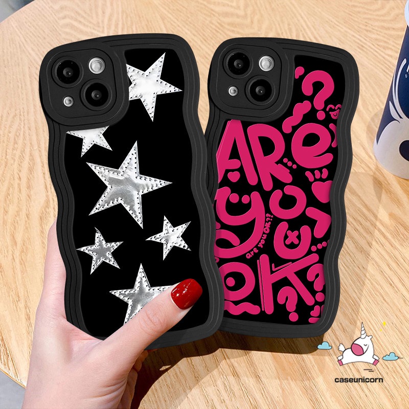 Casing Tepi Bergelombang Bintang Sederhana Silver Untuk Infinix Hot 10 11 9 12 Play Note 12 G96 10 Pro Smart 4 5 6 Plus Hot 8 10s 11s 20 12i 9 10Lite 10 12 20s Pro Kartun Doodle Huruf Lembut Sarung