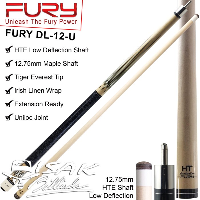 Fury DL-12 Maple Pool Cue - 13 mm - Billiard Stick Stik Biliar Bilyar